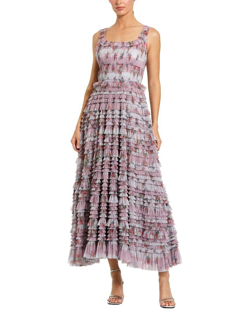 Mac Duggal Floral Mesh Micro Ruffle Maxi Dress Women's | eBay