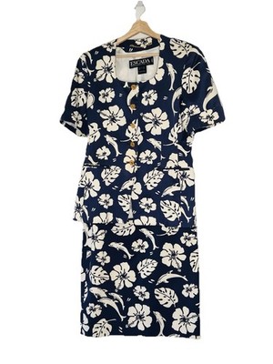 Vintage 90s Escada by Margaretha Ley Navy Floral Tropical Dolphin