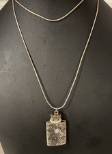 Vintage Decorative Silvertone Perfume Bottle Pendant On 925 Silver Necklace