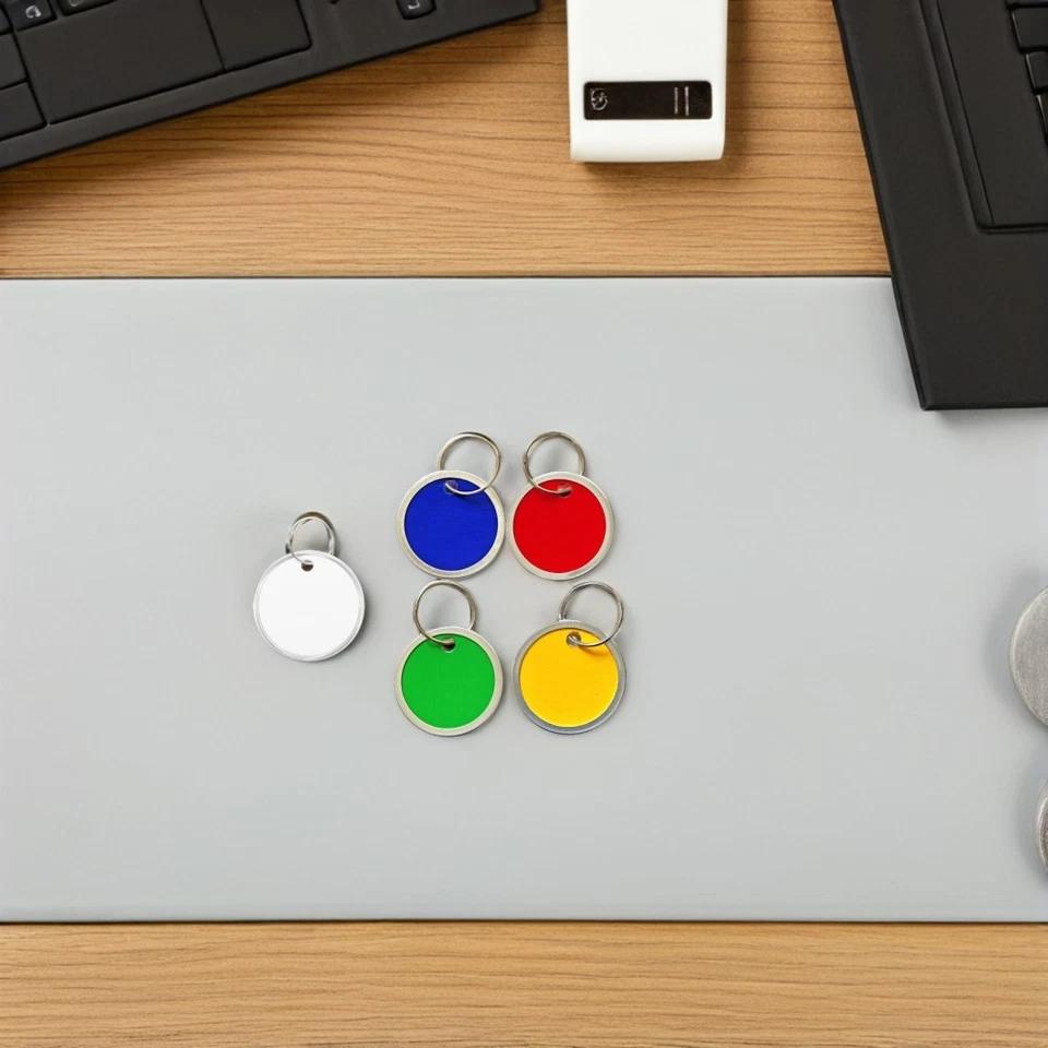 100 Pcs Tag Key Ring Labels Tags Chain with Aluminum Round Blank - Image 3 of 4