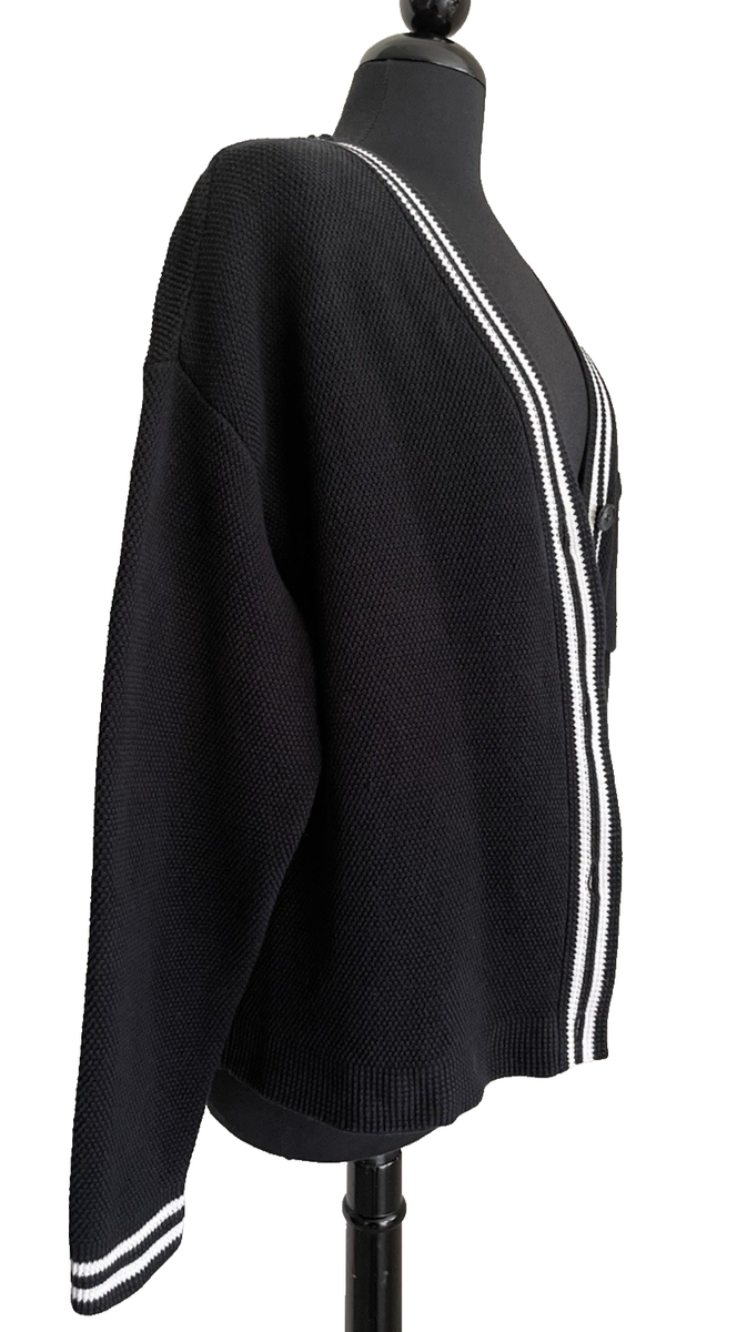 Alo Tennis Club Sweater Knit Cardigan Black Ivory Women's Size
