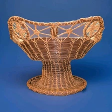 Antique American Pine Needle Basket Compote-Hand Tied- Seed Pod Accents Large 