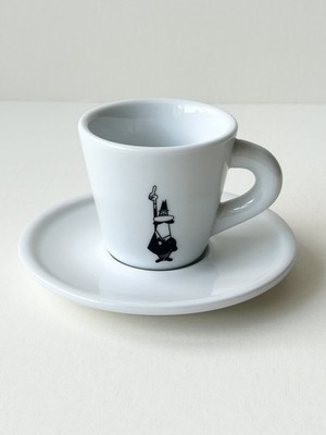 Bialetti Porcellana weiß & schwarz Espresso Kaffeetasse & Untertasse sehr guter Zustand