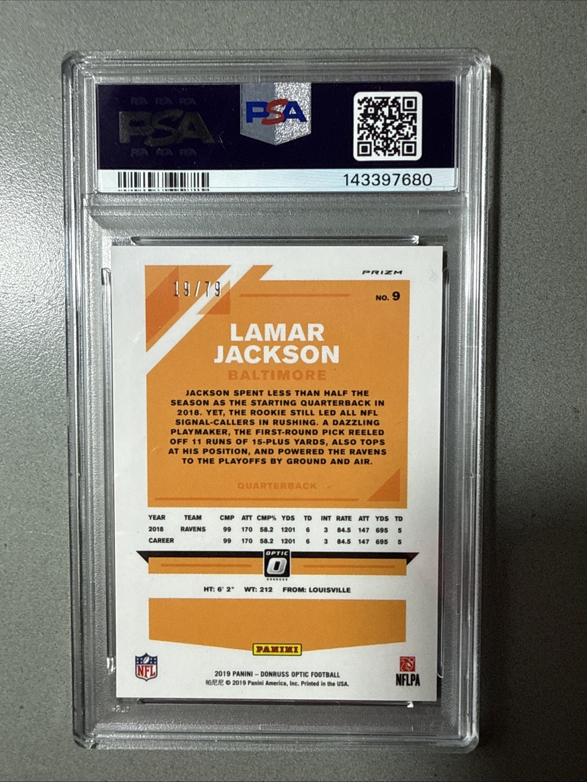 2019 Panini Donruss Optic Lamar Jackson Orange Scope /79 #9 PSA 10 view 2