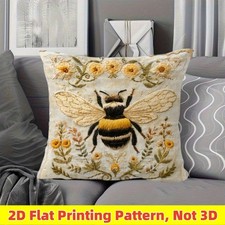 Bumble Bee Short Plush Pillow Cover Square Cushion Case for Farmhouse Decor Gift