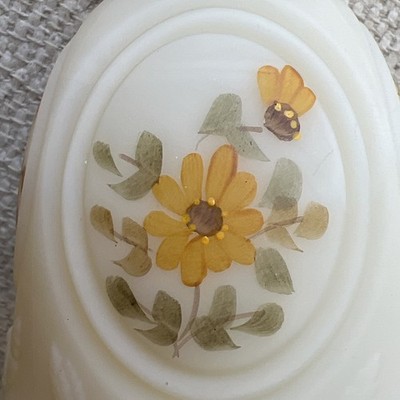 Vintage Fenton Hand Painted D Robinson Satin Glass Bell Yellow
