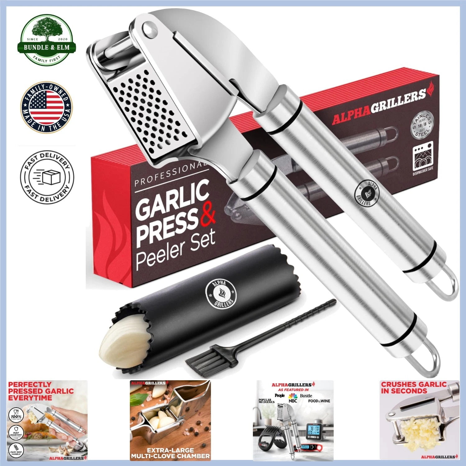 Stainless Steel Garlic Press with Ergonomic Handle for Easy Crushing & Mincing
Opens in a new window