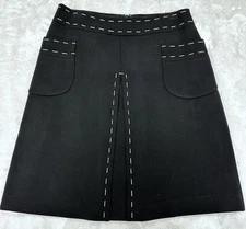 Carlisle Women's Black with White Stitching Front Pockets Wool A-line Skirt Sz 4