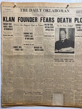 1923 KLAN FUNDADOR TEME MUERTE (3) PÁGINAS DE PERIÓDICO ENVÍO GRATUITO