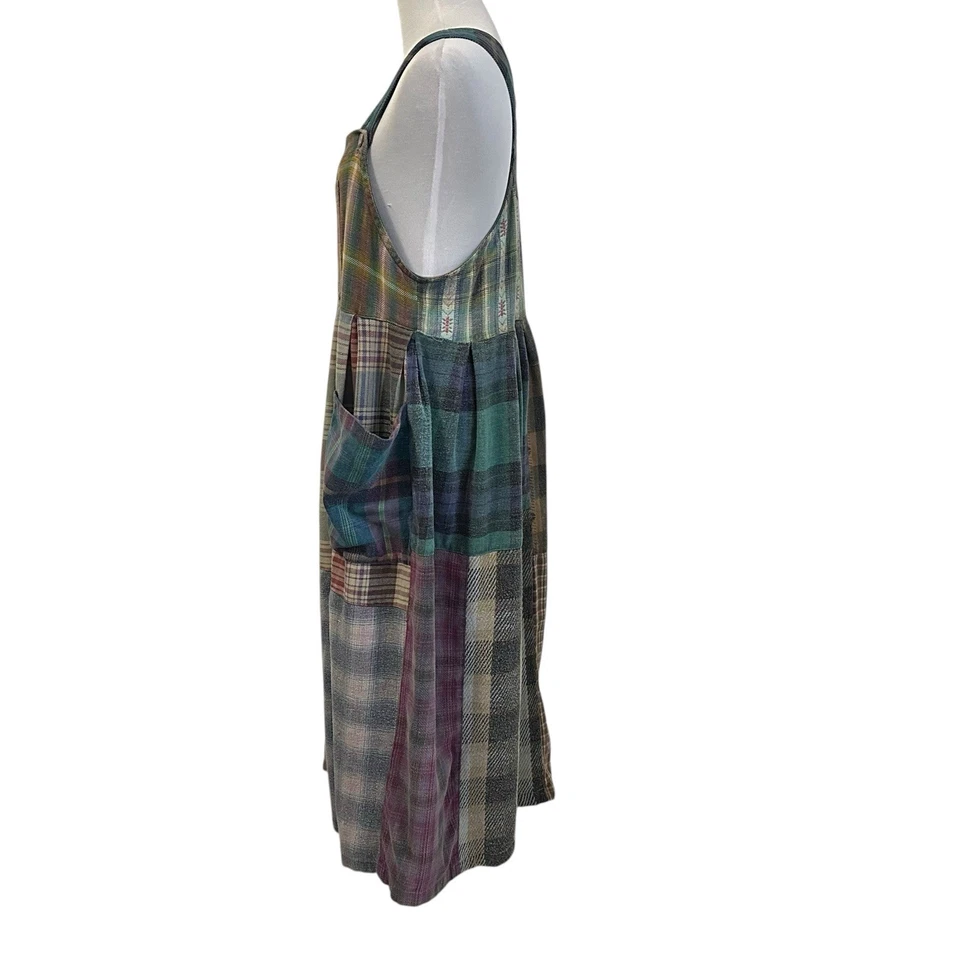 Vintage Citron Santa Monica Plaid Flannel Maxi Dress Overall Patchwork Sz 2 M/L - Image 4 of 4