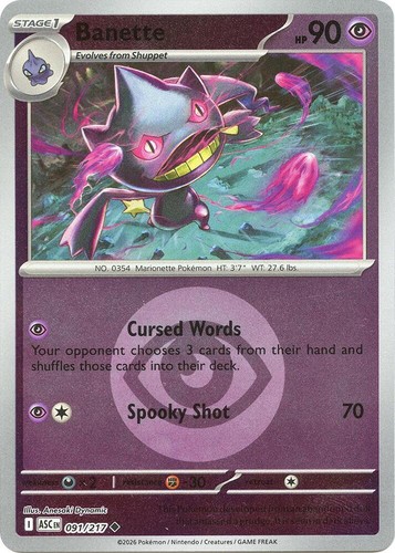 Banette - (Energy Symbol) 091/217 Reverse Holofoil ME: Ascended Heroes NM