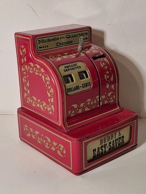 Vintage 1976 BUDDY L  EASY-SAVER Red Metal Coin Bank 668-M Missing Handle. B4