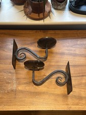 Pair Vintage Hand-Forged Wrought Iron Wall Sconces – Gothic Style Candle Holders