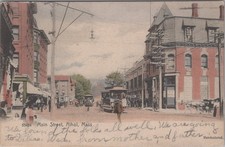 Letrero Moxie rotógrafo Main Street Athol MA 1911 carrito postal frente a tienda