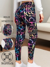 Graffiti Print Leggings Women's High Waist Ankle Length Stretch Fitness Fit