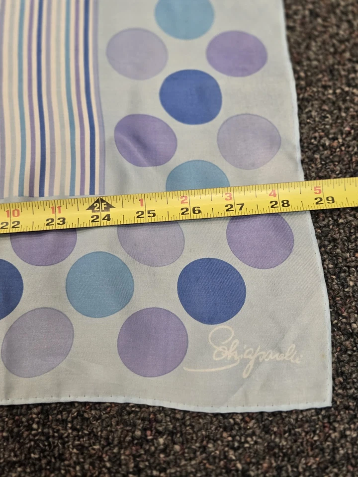 VTG Blue Schiaparelli Scarf Glentex Silk/Rayon Dots & Stripes 28.5" Square - Imagem 3 de 4