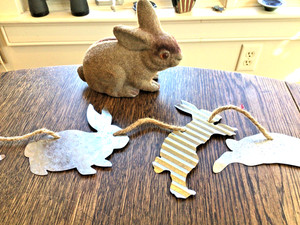 Felted  Bunny Rabbit+garland of 9 tin rabbit -a festive table decoration!