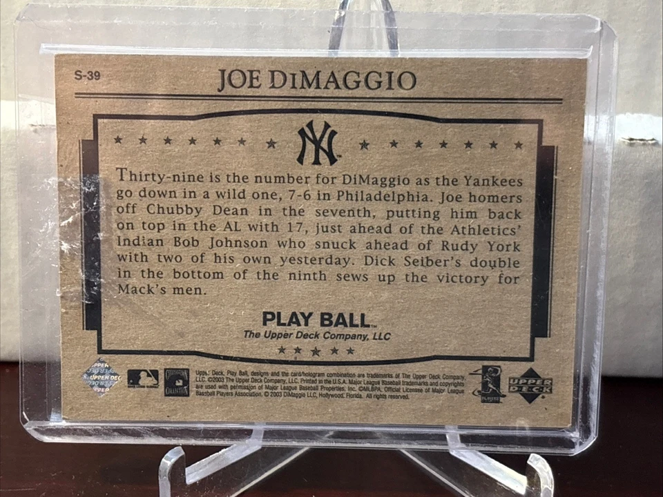 2003 Upper Deck Play Ball The Yankee Clipper: 1941 Streak Joe DiMaggio #S-39 HOF - Image 3 of 3