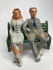 Manoil Lead Lady 41/2  Man 41/3 Sitting On Bench  Happy Farm Village Accessory