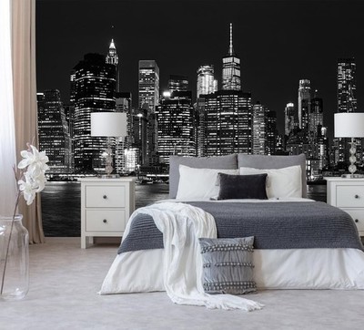 Black City New York Night Wall Mural 160''x106''   7 Panel   Requires Adhesive