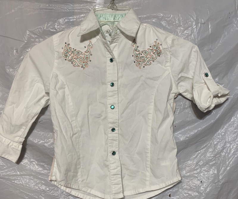 Toddler/Kids Rock 47 Wrangler LS Shirt-Turquoise-Embellished- Embroidery-GUC