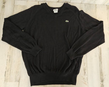 Lacoste Men's Size Large 5 Black w/ Alligator Logo 100 Cotton V-Neck Sweater