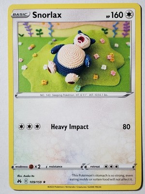 Snorlax 109/159 VLP / NM Asako Ito Crocheted Art RARE Crown Zenith Pokemon Card