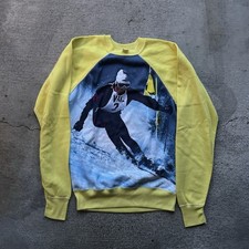 Vintage 60s Ski Photo Print Sweatshirt Mens Large Photo Print Crewneck USA Mayo
