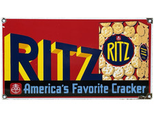 VINTAGE RITZ CRACKER PORCELAIN SIGN GAS STATION GROCERY STORE OIL SOUP KITCHEN