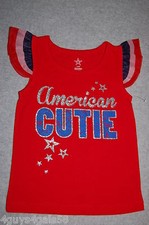 Toddler Baby Girls AMERICAN CUTIE SHIRT 4th July RED WHITE BLUE Silver 24 MO