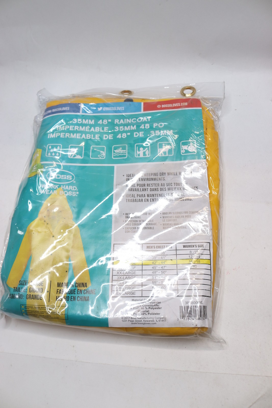 Boss Raincoat Polyester Lined PVC Yellow âLarge 48