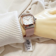 NWT! TORY BURCH Blake Two Tone Stainless Pink Leather Women's Watch TBW5101