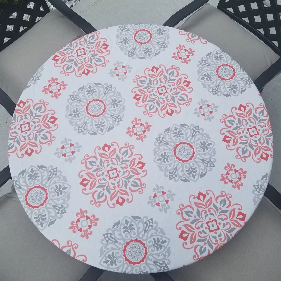 Round Vinyl Tablecloth Fitted Elastic Flannel Backed table cover Indoor/Outdoor - Image 4 of 4