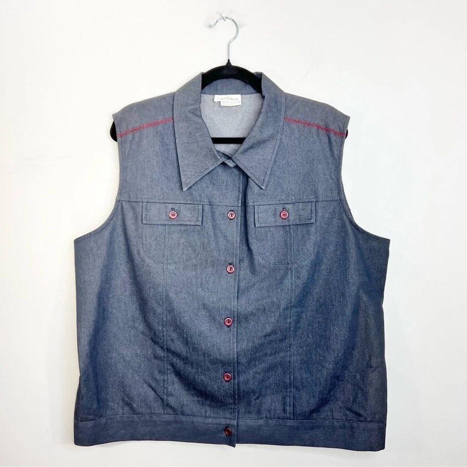 Vintage 90s dark wash boxy sleeveless denim vest - Image 2 of 4