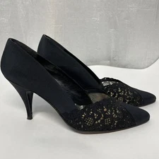 Stuart Weitzman Black Lace Detail Pointed Toe Stiletto 3.5" Heels Formal Shoes