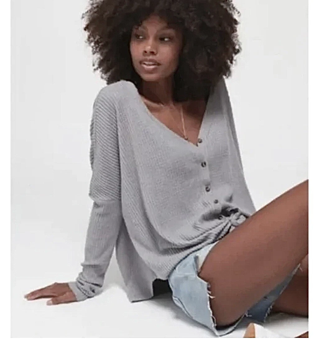 Out From Under Urban Outfitters Womens Top Small Gray Waffle Knit T Shirt