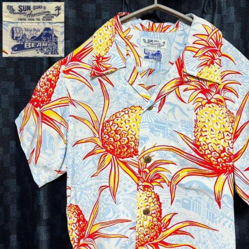 SUN SURF x BEAMS Hawaiian Aloha Shirt Blue Rayon Size-M Used from Japan