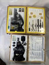 Lot Of x2 Vintage Microscope set NOS In Wood Case 300 ZOOM WITH LIGHT