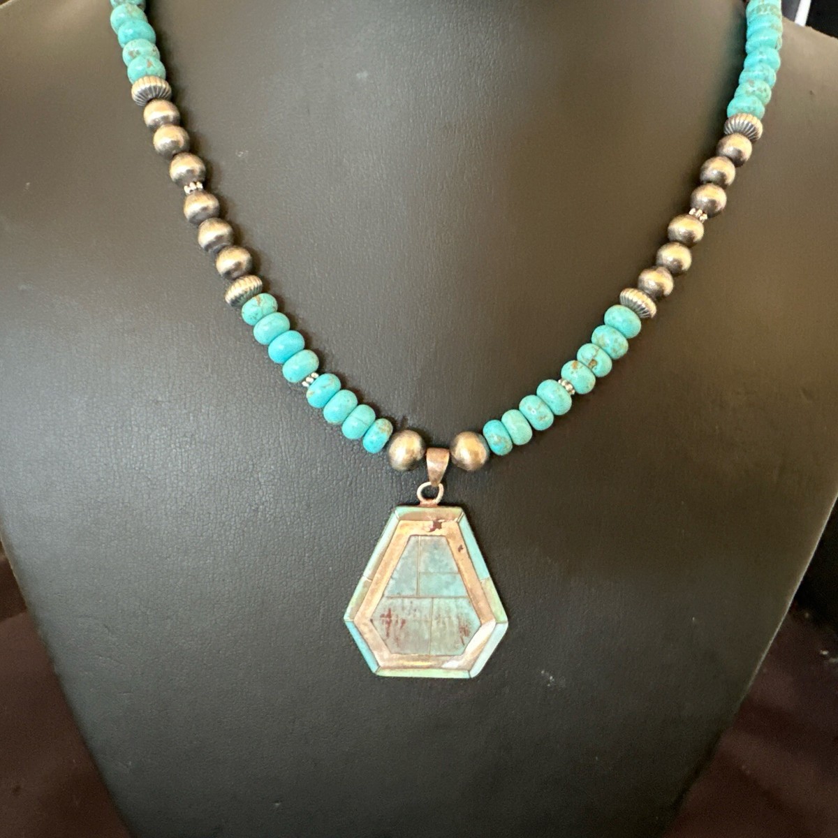 Mens Womens Turquoise Inlay Pendant Navajo Sterling Silver