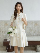 French Style Womens Short Sleeve Slim Fit Shirt Dress Office Ladies Party OL NEW