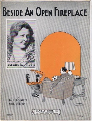 Beside An Open Fireplace, Vaugh De Leath, 1929  vintage sheet music