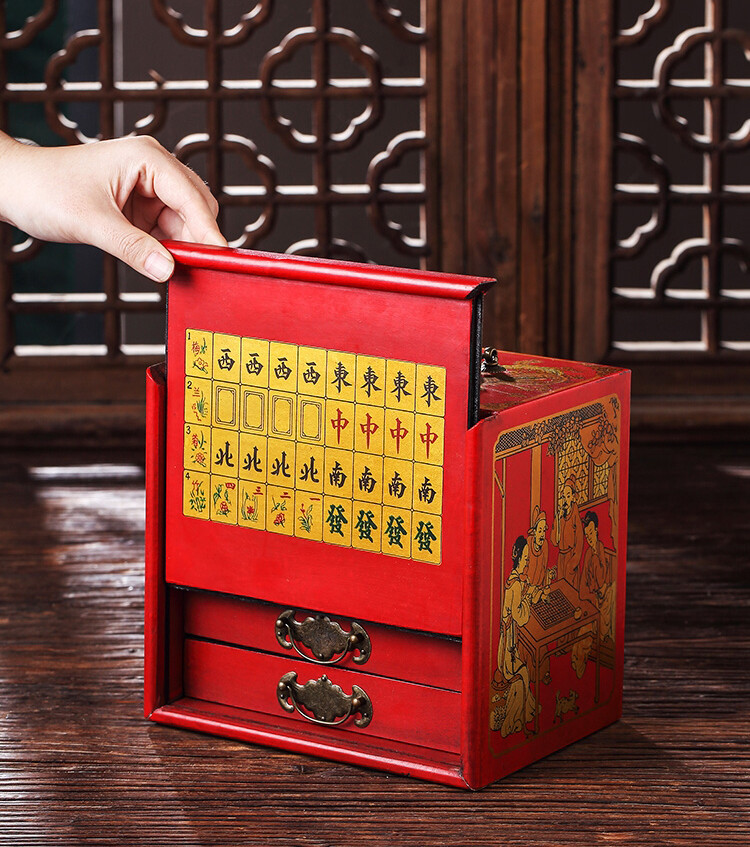 Ancien Jeu De Mah Jong Dans étui En Bois – Avec 5 Supports