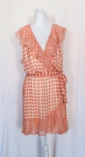 LC Lauren Conrad Womens XL Gingham Checkered Ruffle April Dress Orange White NWT