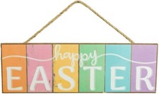 Spring Pastels Happy Easter Sign - 15" x 5", Wreath, Porch, Patio, Door Decor