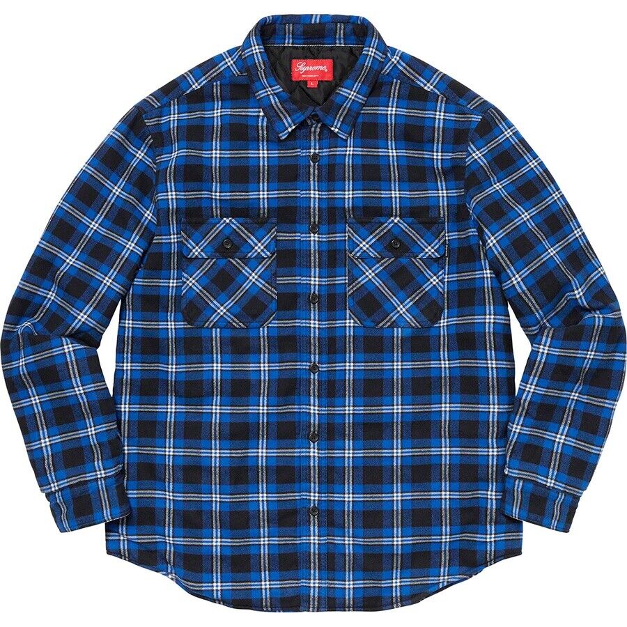 Brand New Supreme Arc Logo Quilted Flannel Shirt - Black - Size M