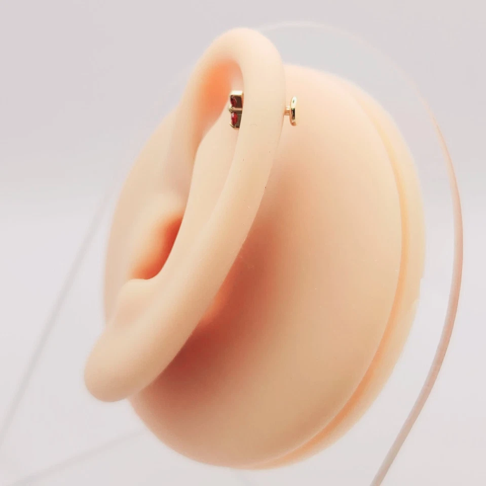 Red Trinity CZ PVD Coated Titanium Top Internal Thread Labret - Image 2 of 4