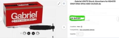 (1) 89635 / 69675 gABRIEL Nitrogen Front Gas Charged Shock Absorbers BX3