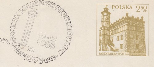Sobre usado POLONIA 1980 Ck # 064. Ayuntamiento en Sandomierz. facsímil - Imagen 3 de 6