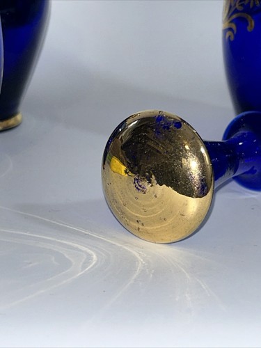Murano Enamelled Decanter Set 4 X Shot/tot Glasses Flower Encrusted Cobalt Blue - Picture 13 of 21