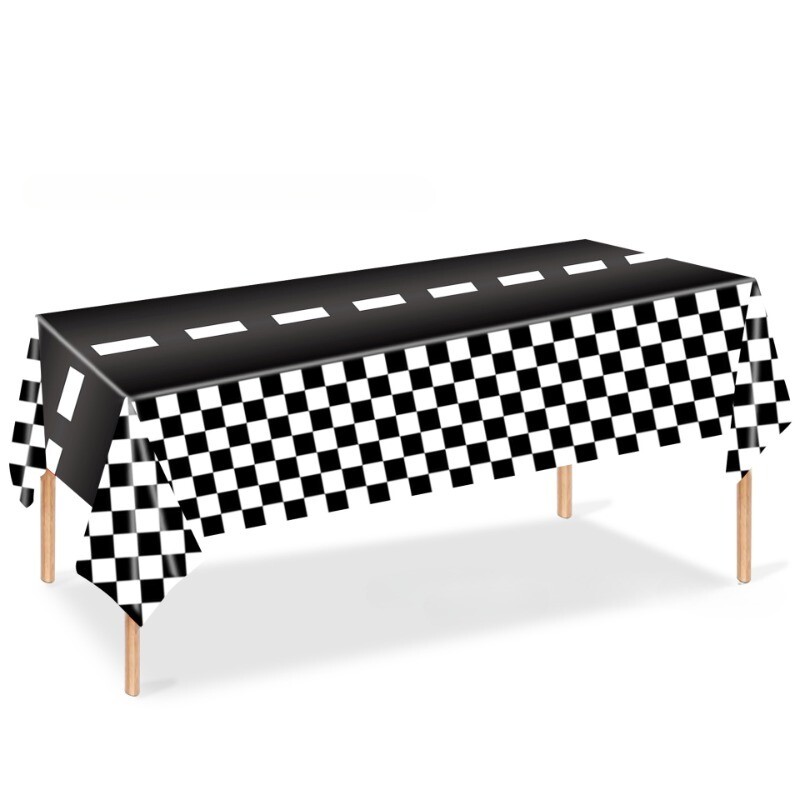 3PCS Racing Track Pattern Plastic Tablecloth Disposable Check Race Party Decors